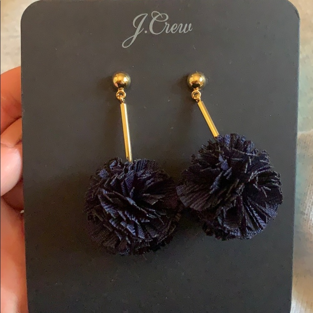 J Crew Black Pouff Ball Drop Studs